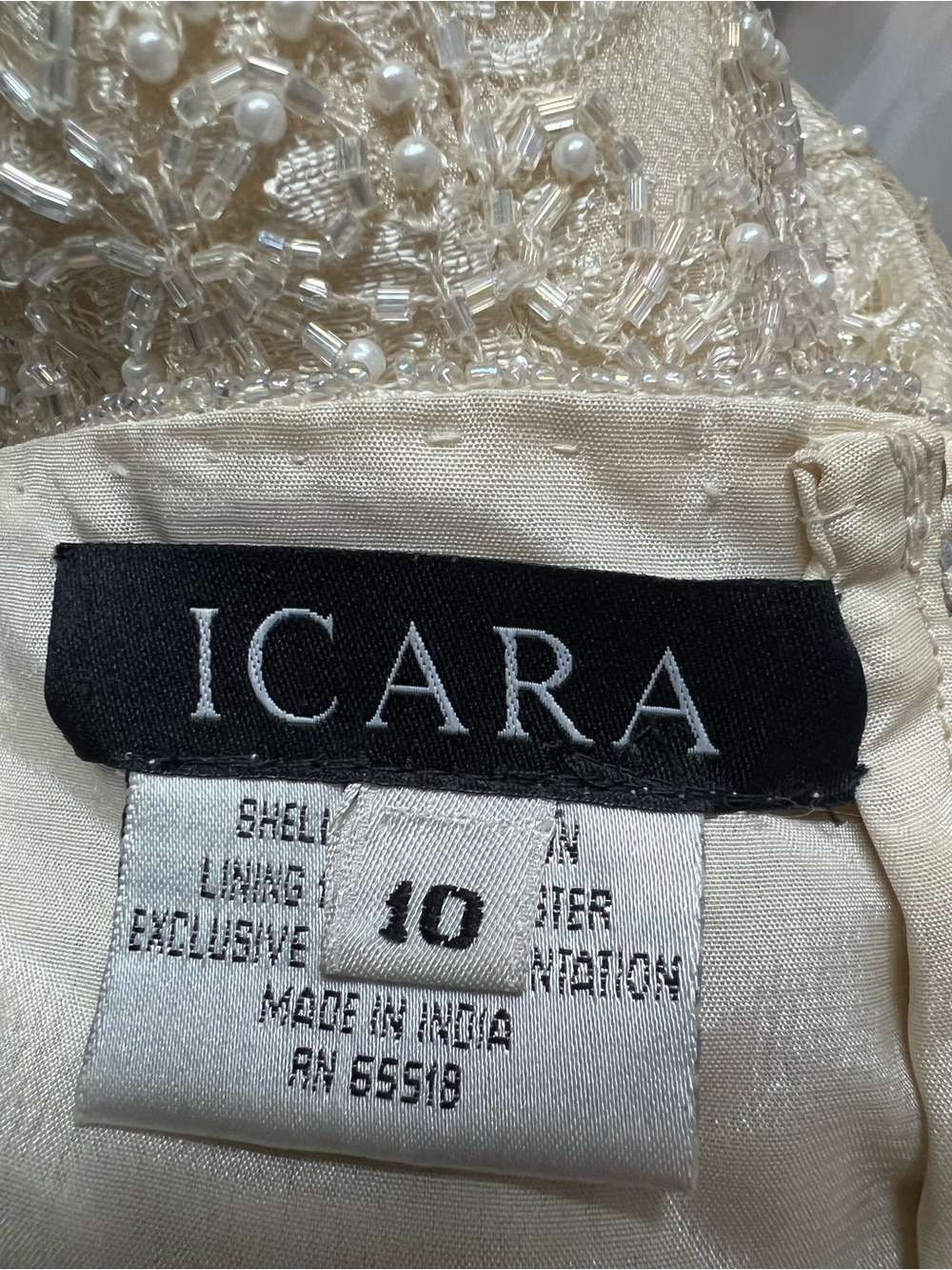 Icara Women’s 10 Vintage Ivory Lace Hand Beaded Formal Sheath Gown Evening Dress - Picture 7 of 8